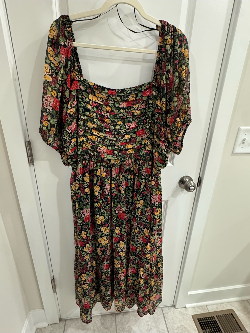 LC Lauren Conrad Floral Square-Neck Pleated Bodice Midi Dress Size 2X